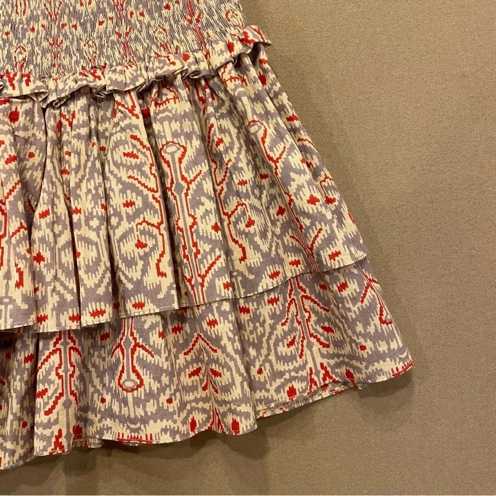 Charina Sarte Ikat Wide Smocked Waist Tiered Ruffle Cotton Mini Skirt Size Small - Picture 2 of 11
